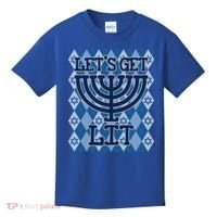 Let's Get Lit Ugly Hanukkah Sweater Chanukah Party Gift Kids T-Shirt thumb 0