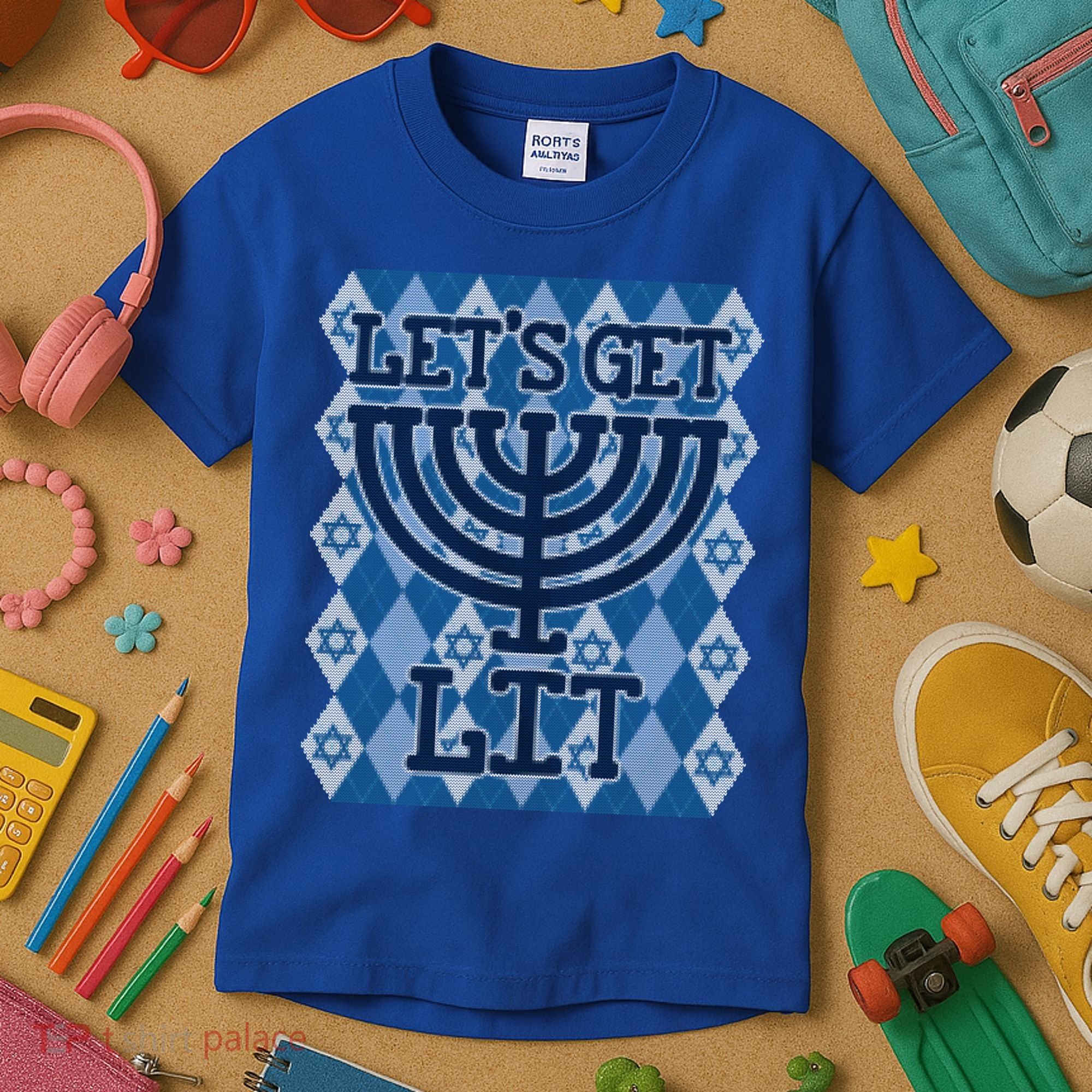 Let's Get Lit Ugly Hanukkah Sweater Chanukah Party Gift Kids T-Shirt