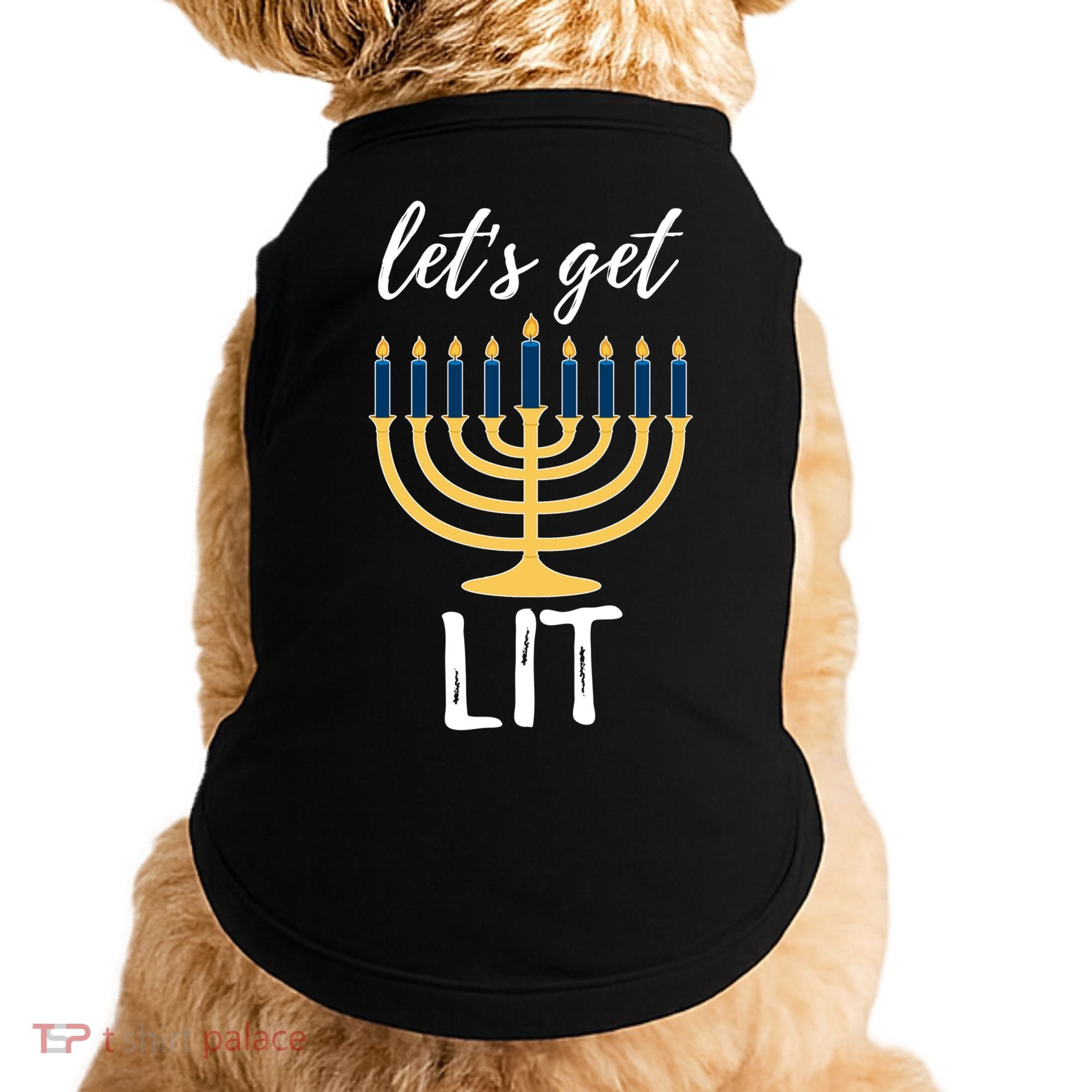 Let's Get Lit Funny Hanukkah Menorah Candles Jewish Gift Doggie Tank