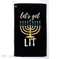 Let's Get Lit Funny Hanukkah Menorah Candles Jewish Gift Golf Towel thumb 0