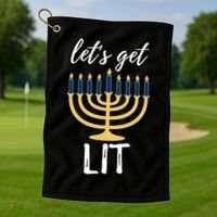 Let's Get Lit Funny Hanukkah Menorah Candles Jewish Gift Golf Towel thumb 1