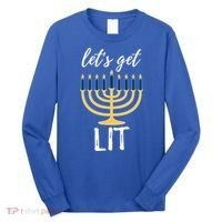 Let's Get Lit Funny Hanukkah Menorah Candles Jewish Gift Long Sleeve Shirt thumb 0