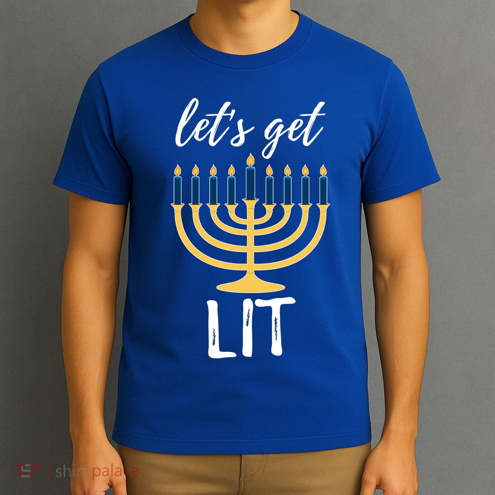 Let's Get Lit Funny Hanukkah Menorah Candles Jewish Gift T-Shirt