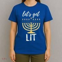 Let's Get Lit Funny Hanukkah Menorah Candles Jewish Gift T-Shirt thumb 4
