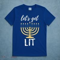 Let's Get Lit Funny Hanukkah Menorah Candles Jewish Gift T-Shirt thumb 5