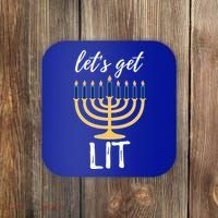 Let's Get Lit Funny Hanukkah Menorah Candles Jewish Gift Coaster thumb 0