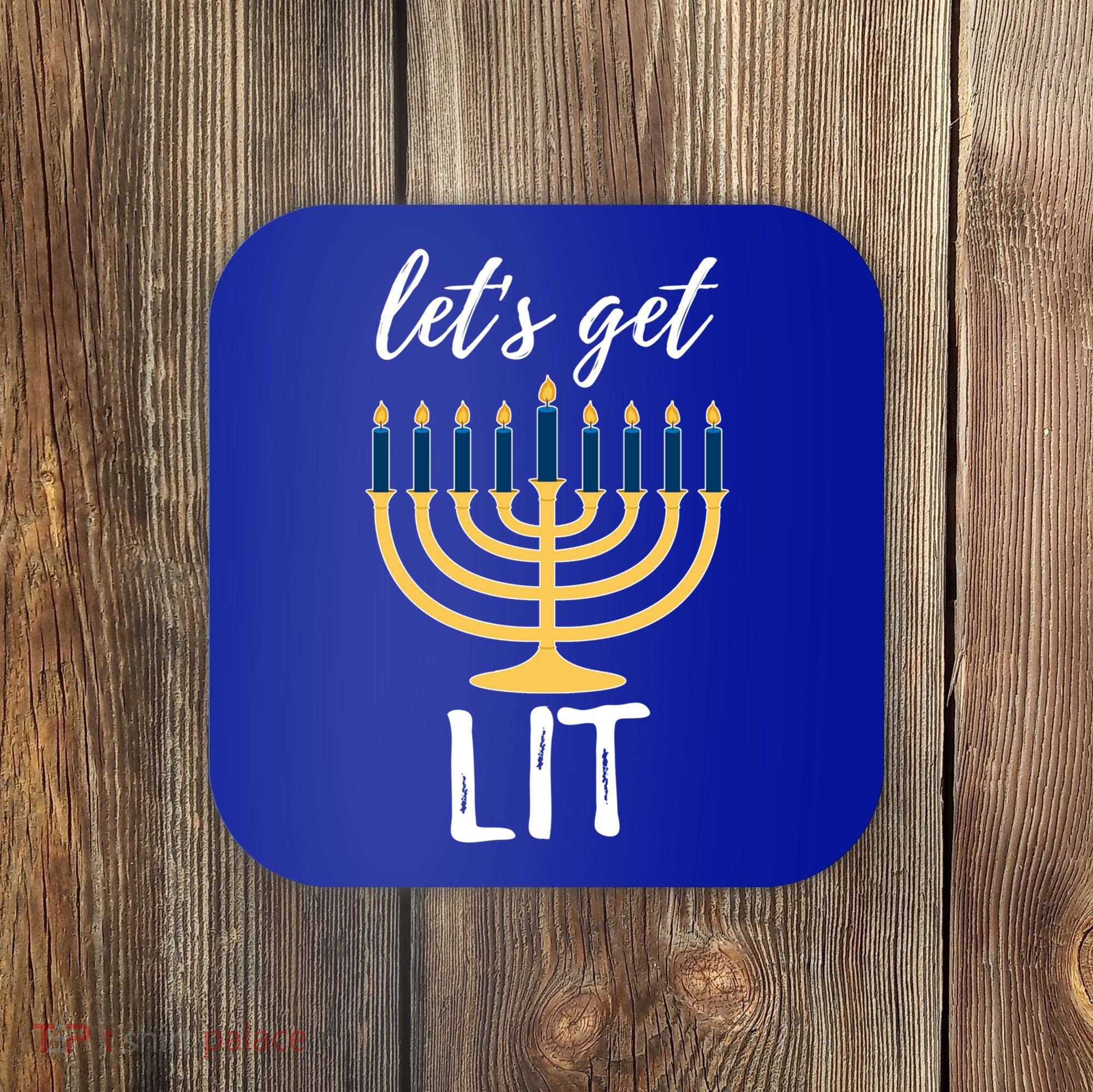 Let's Get Lit Funny Hanukkah Menorah Candles Jewish Gift Coaster