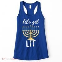 Let's Get Lit Funny Hanukkah Menorah Candles Jewish Gift Women's Tank Top thumb 0