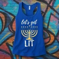 Let's Get Lit Funny Hanukkah Menorah Candles Jewish Gift Women's Tank Top thumb 3