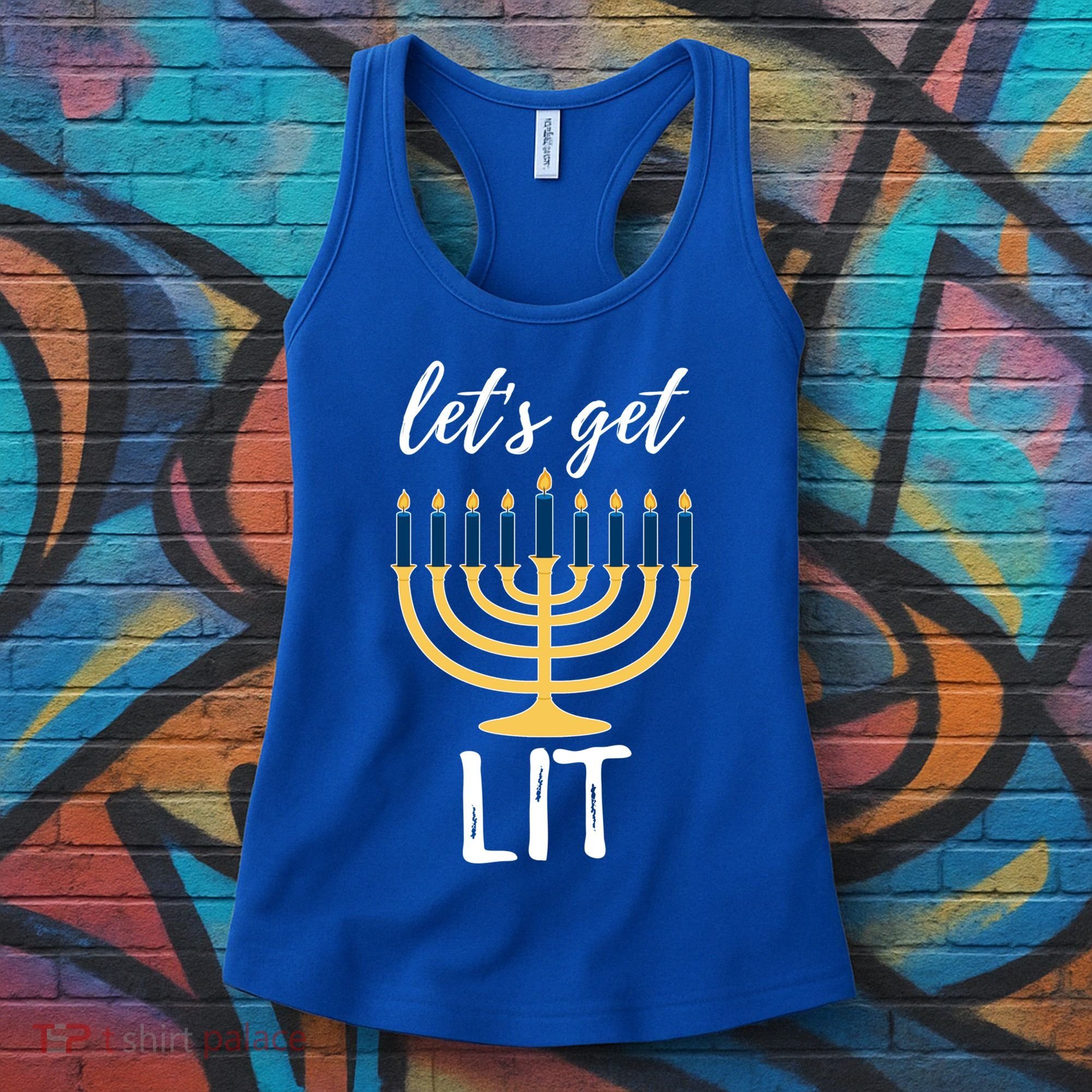 Let's Get Lit Funny Hanukkah Menorah Candles Jewish Gift Women's Tank Top