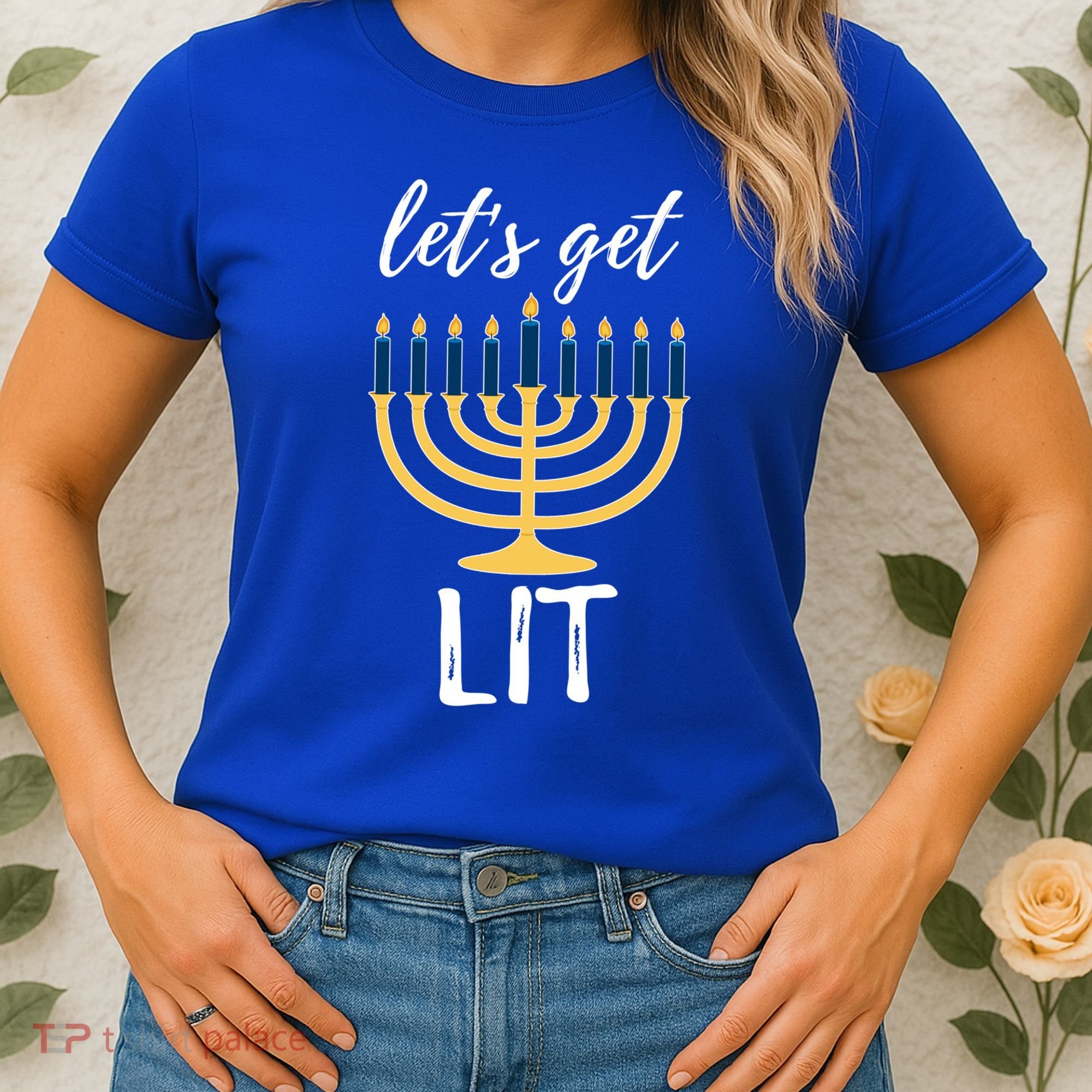 Let's Get Lit Funny Hanukkah Menorah Candles Jewish Gift Women's T-Shirt