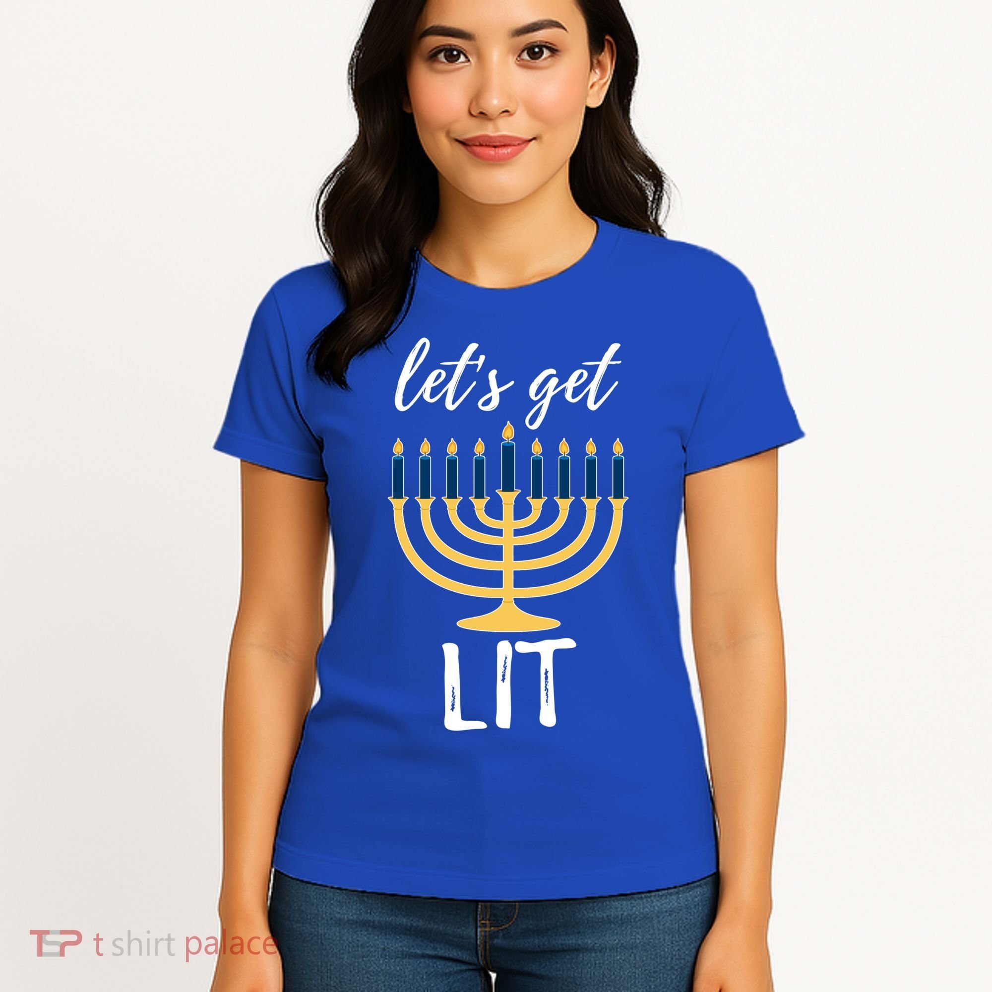 Let's Get Lit Funny Hanukkah Menorah Candles Jewish Gift Women's T-Shirt
