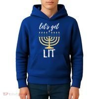 Let's Get Lit Funny Hanukkah Menorah Candles Jewish Gift Kids Hoodie thumb 4
