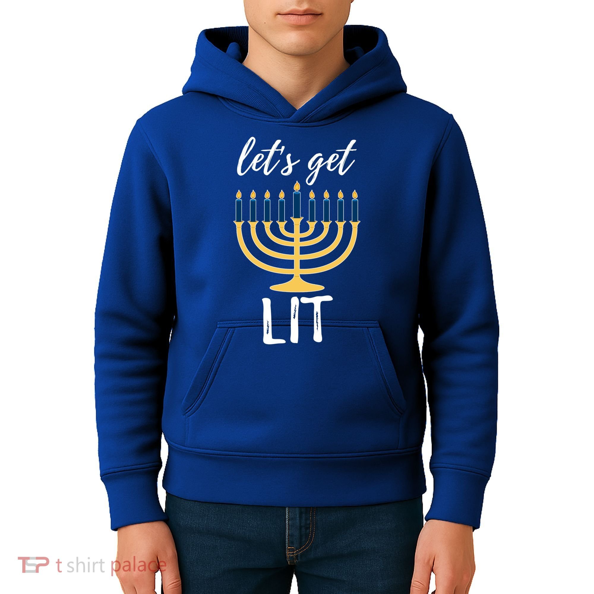 Let's Get Lit Funny Hanukkah Menorah Candles Jewish Gift Kids Hoodie