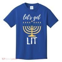 Let's Get Lit Funny Hanukkah Menorah Candles Jewish Gift Kids T-Shirt thumb 0