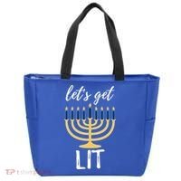 Let's Get Lit Funny Hanukkah Menorah Candles Jewish Gift Tote Bag thumb 0