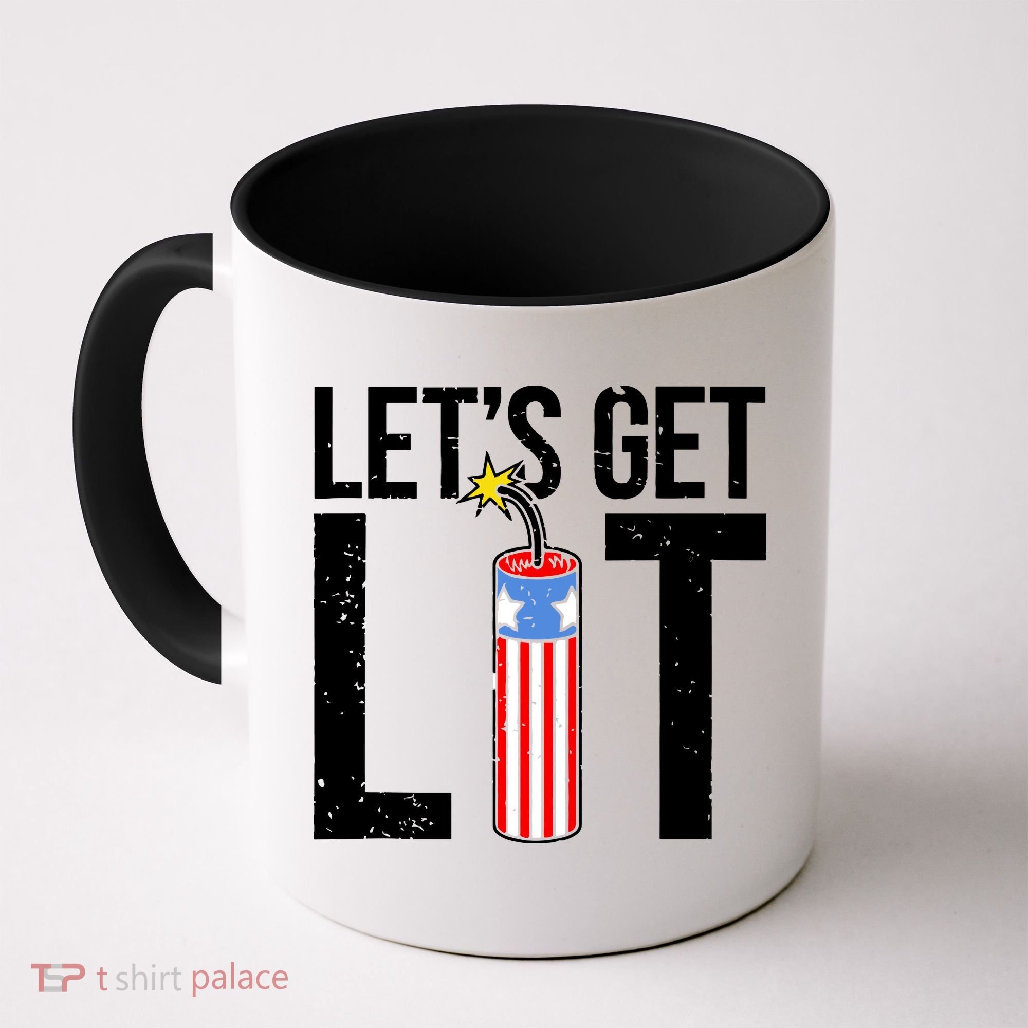 Lets Get Lit Fireworks 4th Of July Merica USA Flag Coffee Mug