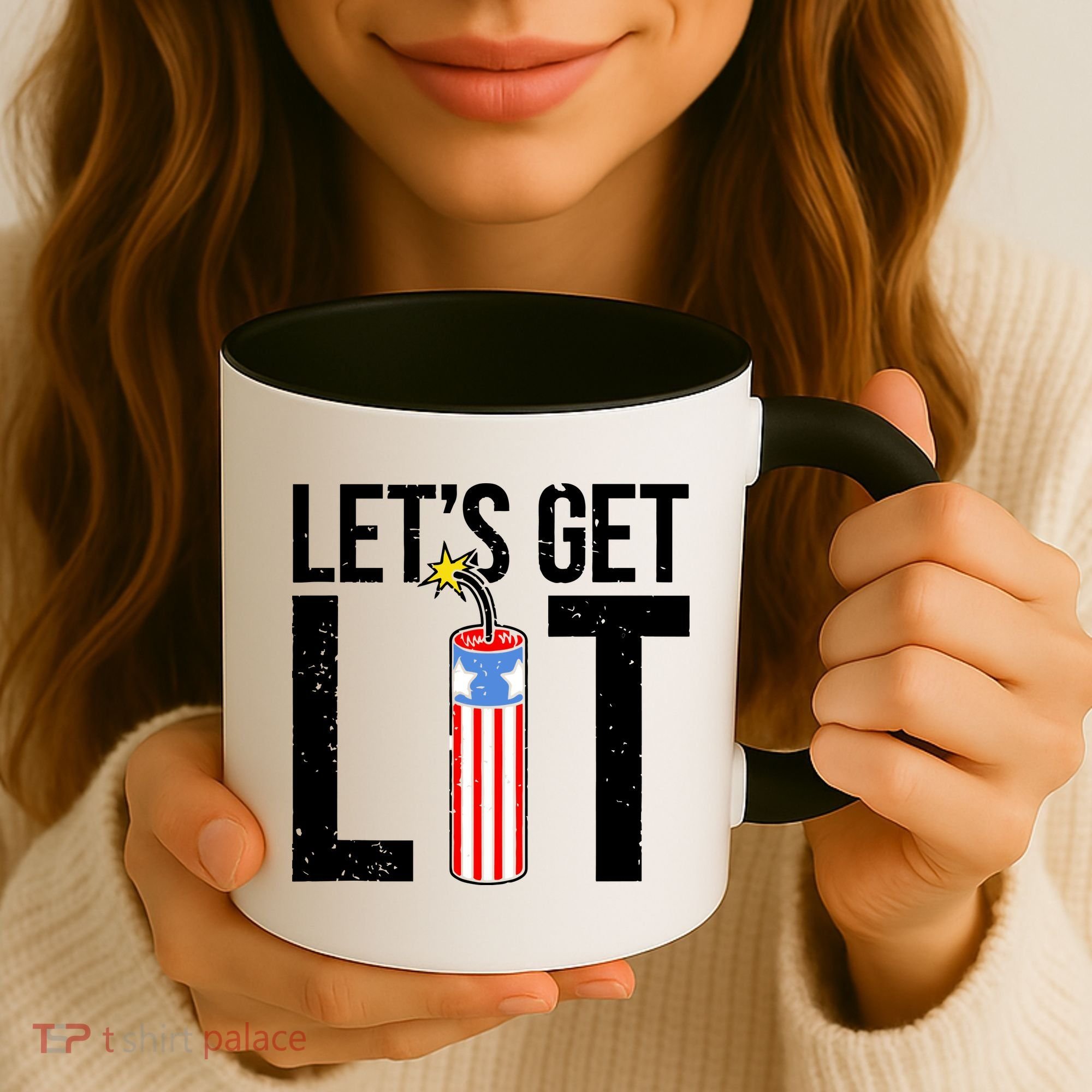 Lets Get Lit Fireworks 4th Of July Merica USA Flag Coffee Mug