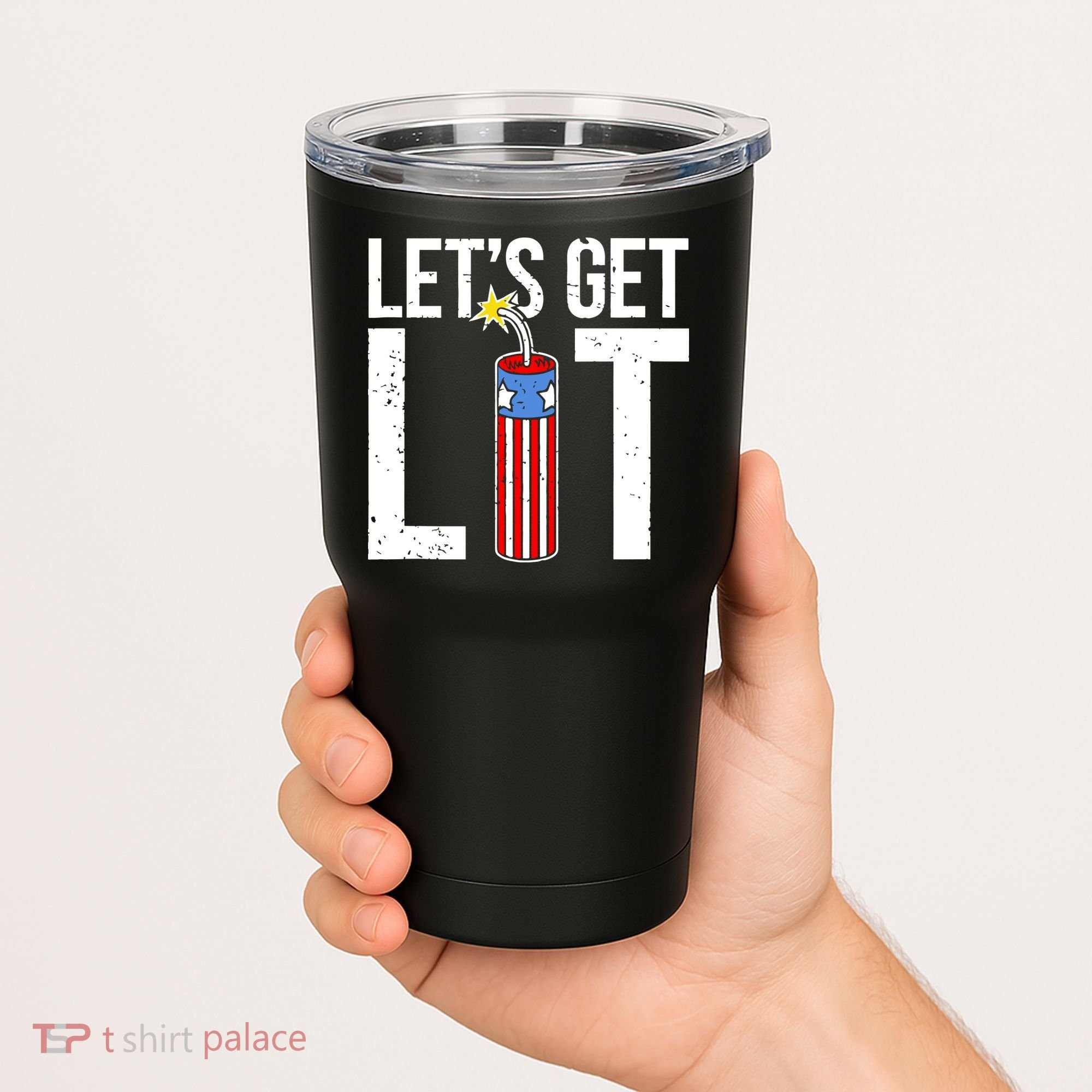 Lets Get Lit Fireworks 4th Of July Merica USA Flag Tumbler