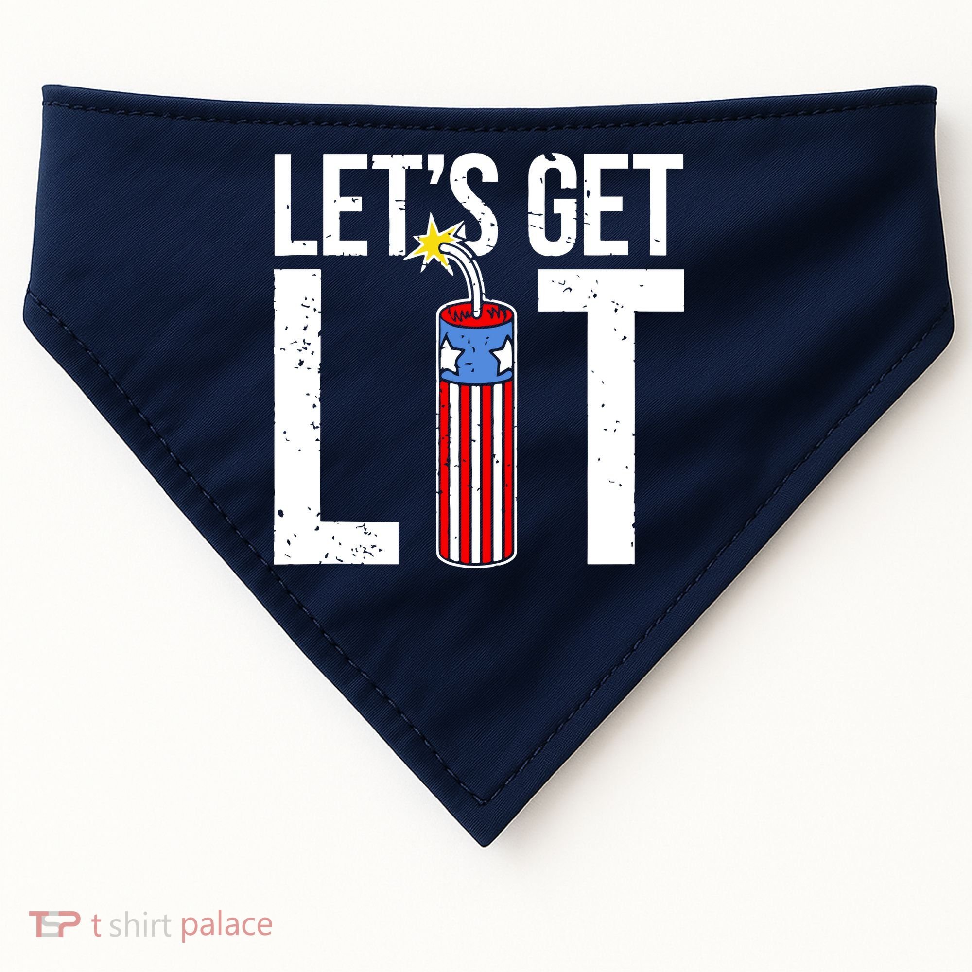 Lets Get Lit Fireworks 4th Of July Merica USA Flag USA-Made Doggie Bandana