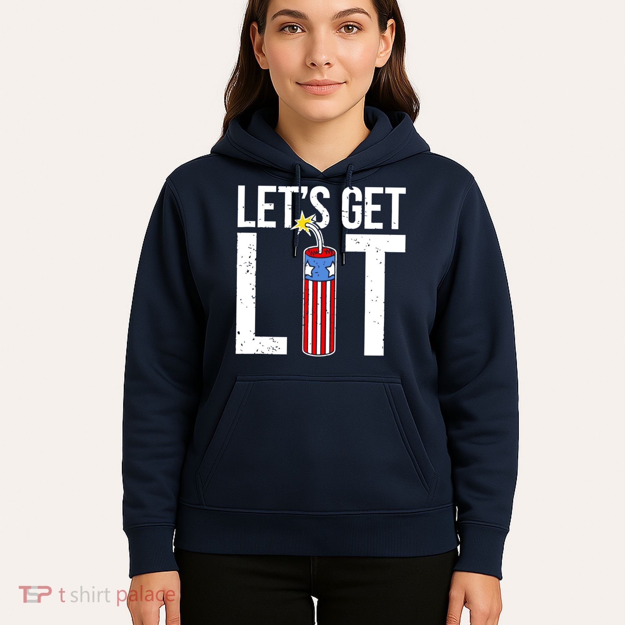 Lets Get Lit Fireworks 4th Of July Merica USA Flag Hoodie