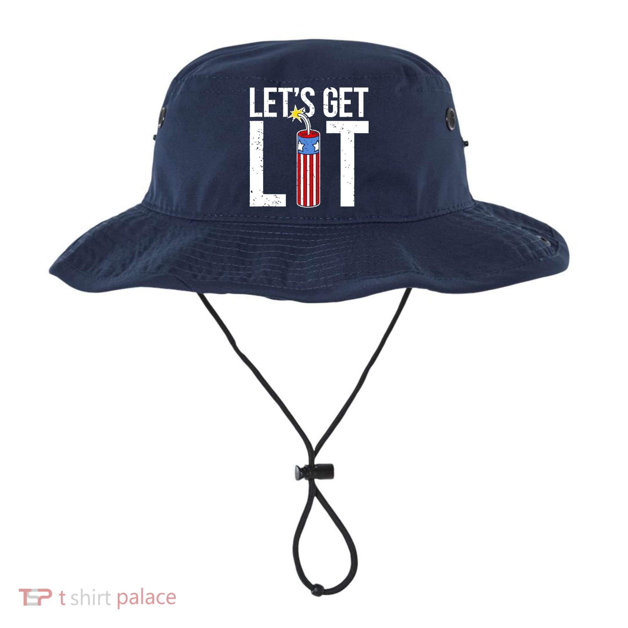 Lets Get Lit Fireworks 4th Of July Merica USA Flag Bucket Hat
