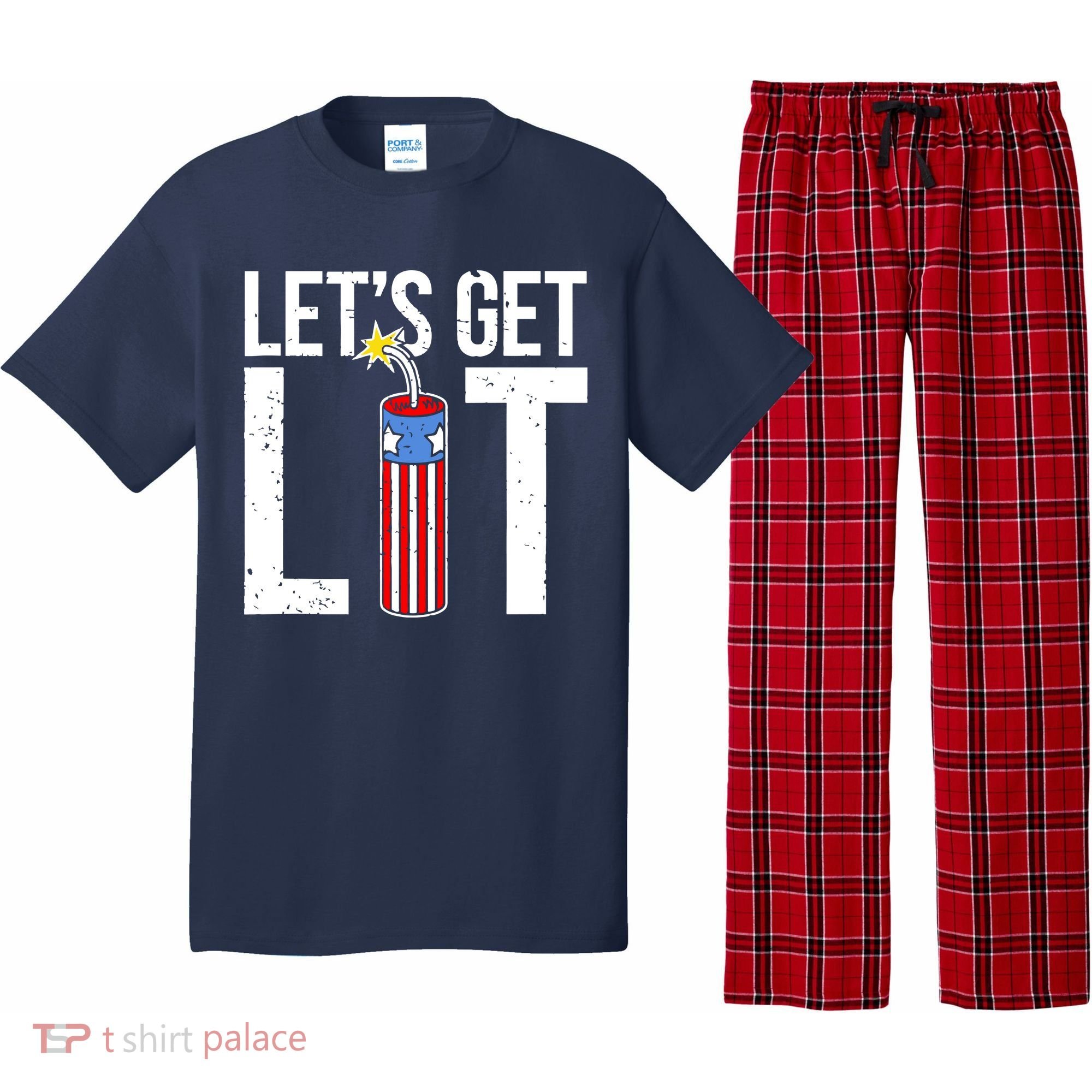 Lets Get Lit Fireworks 4th Of July Merica USA Flag Pajama Set