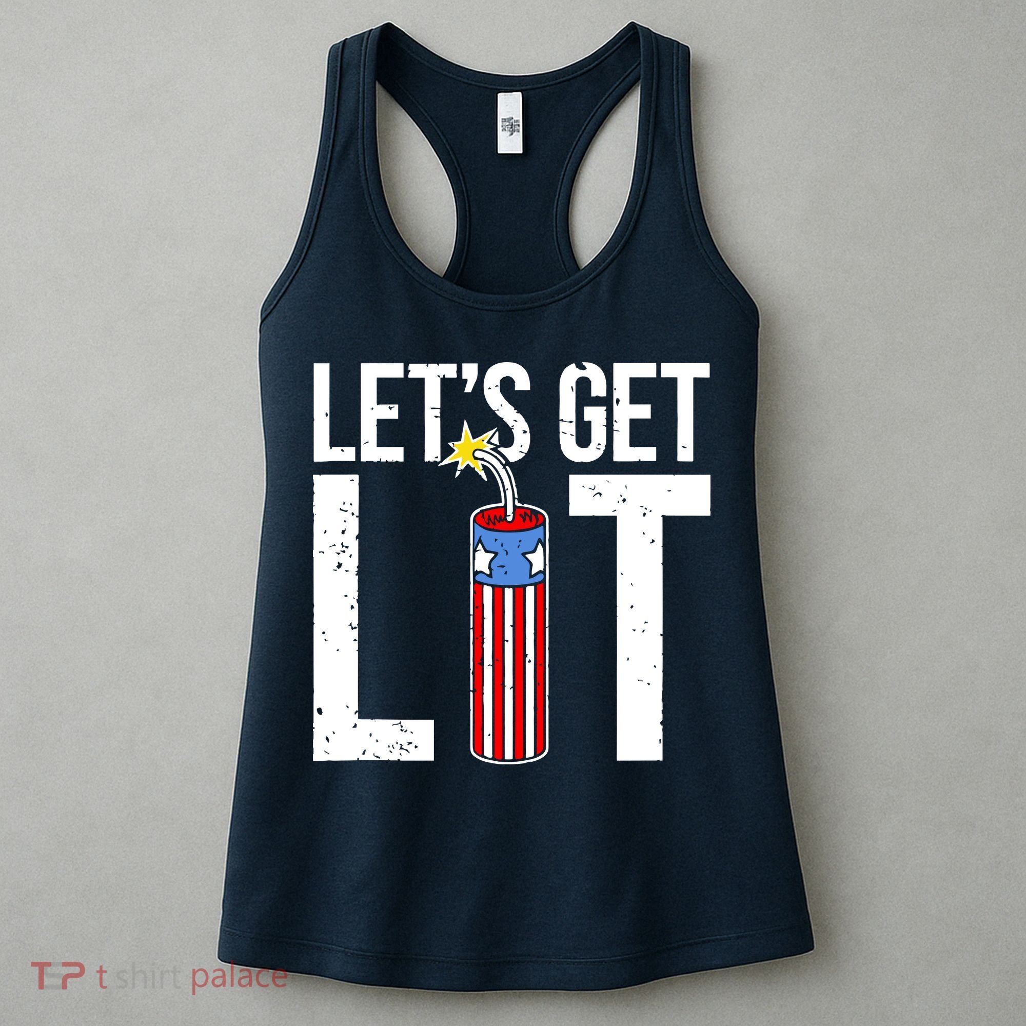 Lets Get Lit Fireworks 4th Of July Merica USA Flag Women's Tank Top