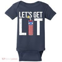 Lets Get Lit Fireworks 4th Of July Merica USA Flag Baby Bodysuit thumb 0