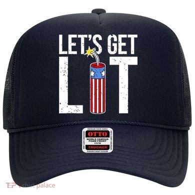 Lets Get Lit Fireworks 4th Of July Merica USA Flag Hat