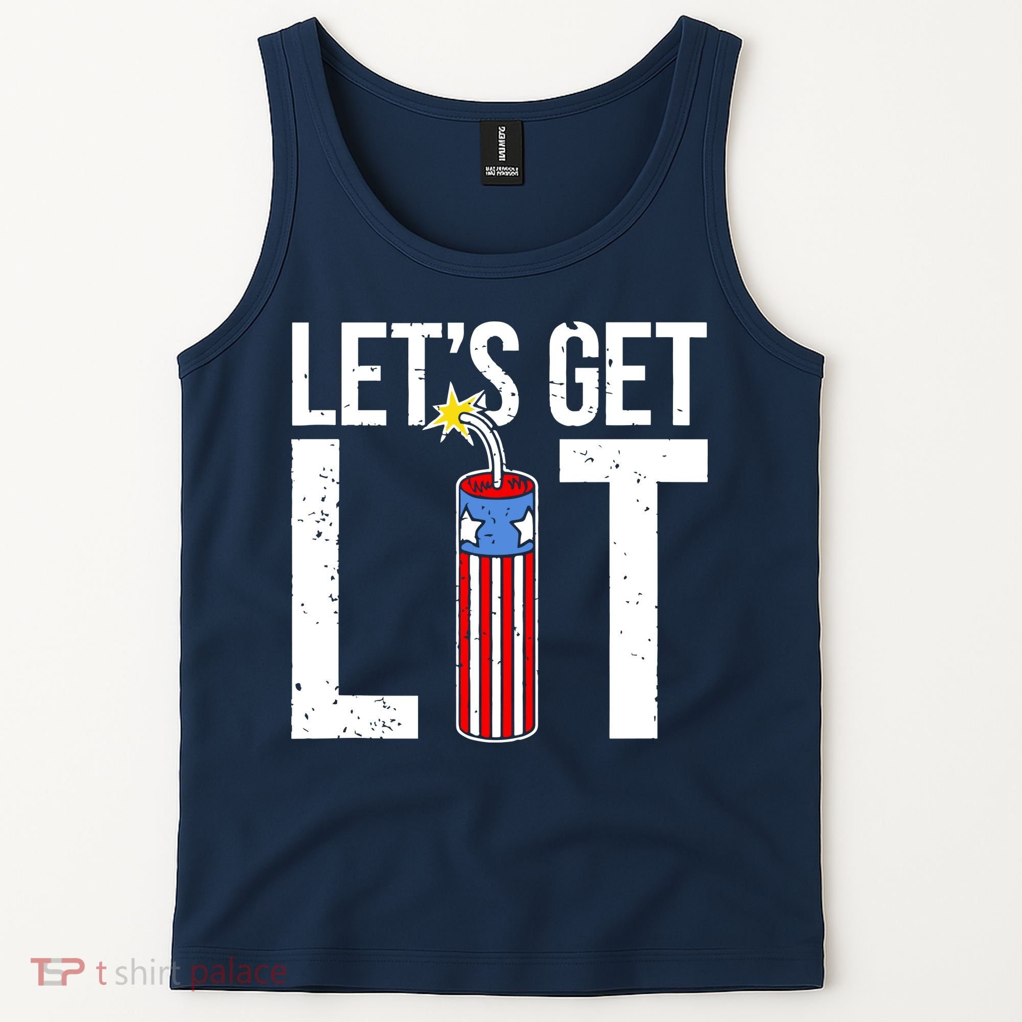 Lets Get Lit Fireworks 4th Of July Merica USA Flag Tank Top