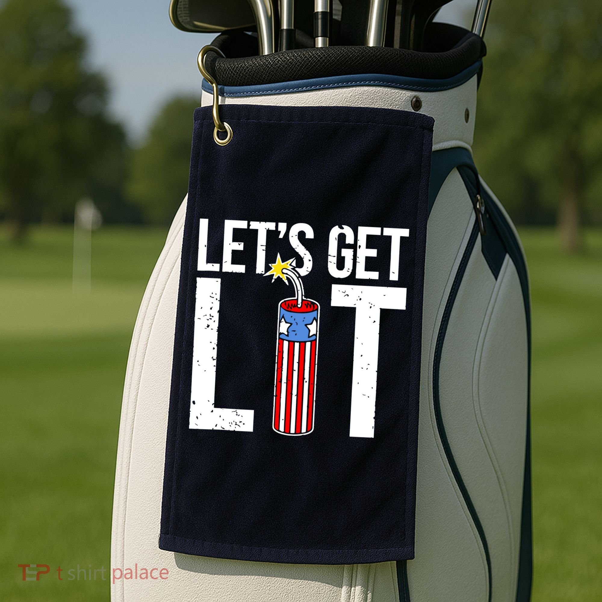 Lets Get Lit Fireworks 4th Of July Merica USA Flag Golf Towel
