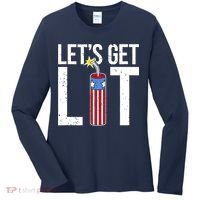 Lets Get Lit Fireworks 4th Of July Merica USA Flag Women's Long Sleeve Shirt thumb 0