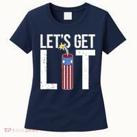 Lets Get Lit Fireworks 4th Of July Merica USA Flag Women's T-Shirt thumb 0
