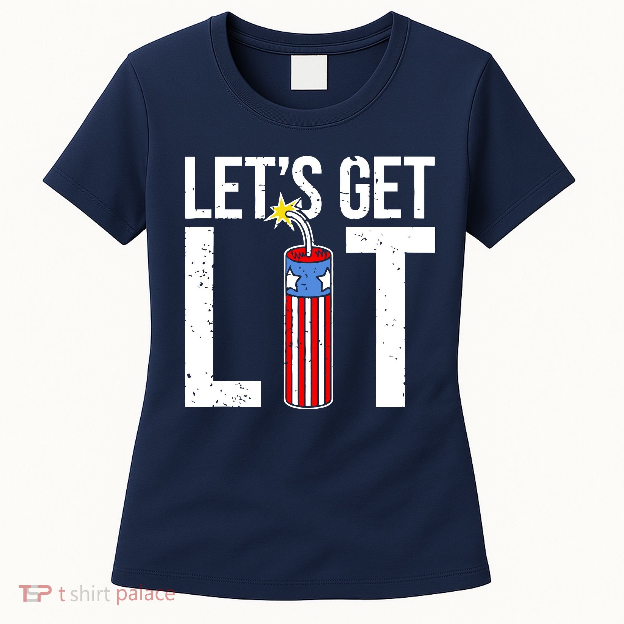 Lets Get Lit Fireworks 4th Of July Merica USA Flag Women's T-Shirt