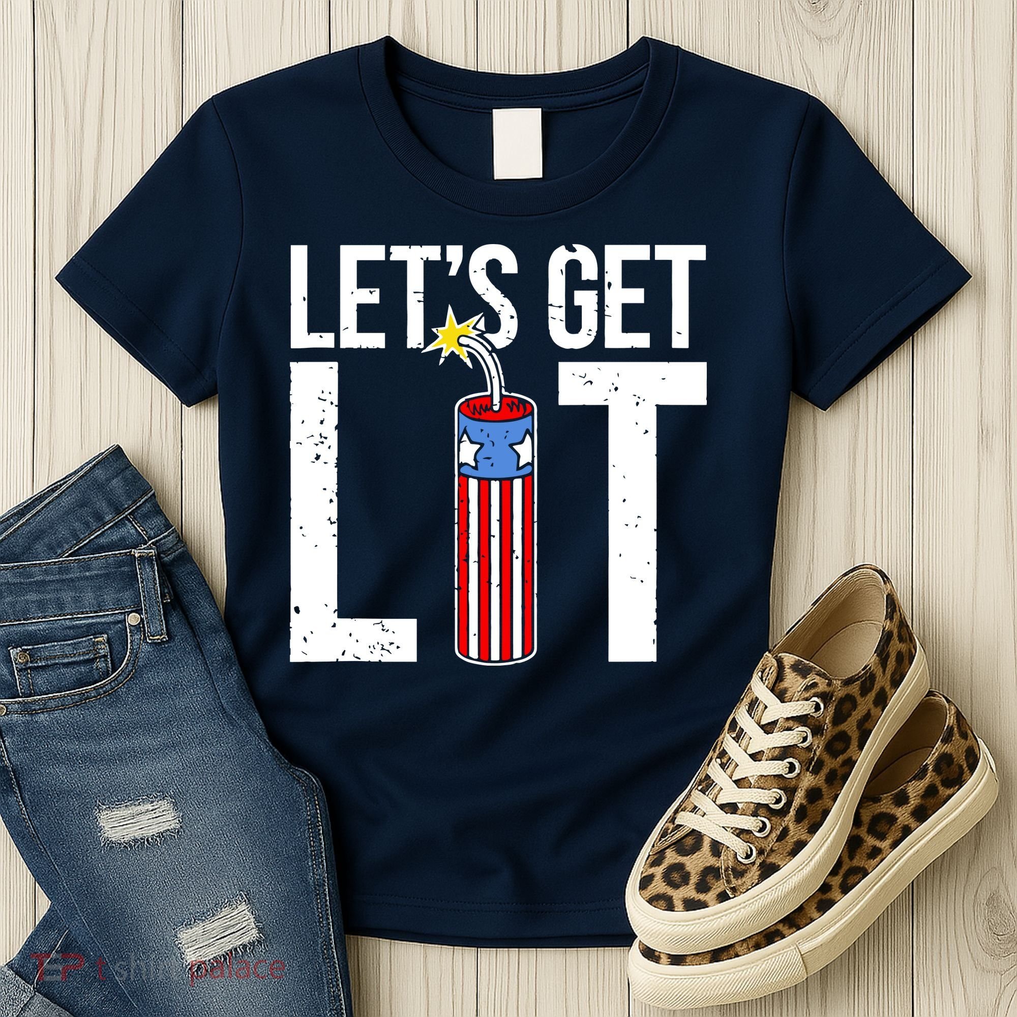 Lets Get Lit Fireworks 4th Of July Merica USA Flag Women's T-Shirt