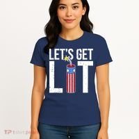 Lets Get Lit Fireworks 4th Of July Merica USA Flag Women's T-Shirt thumb 4