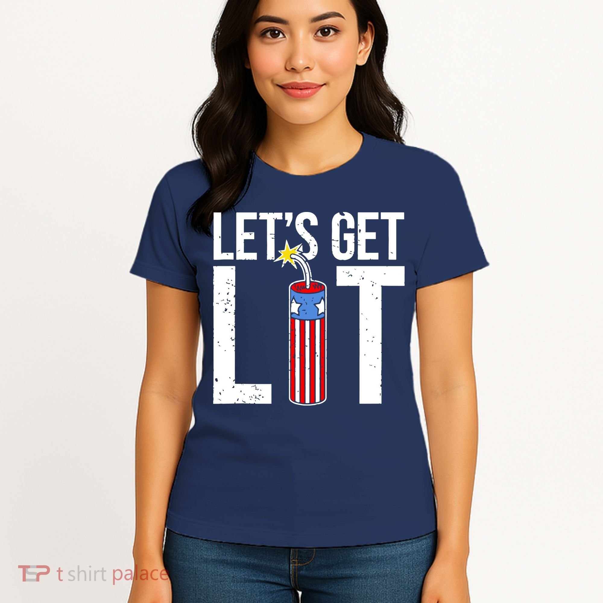 Lets Get Lit Fireworks 4th Of July Merica USA Flag Women's T-Shirt