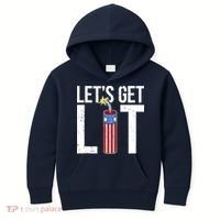 Lets Get Lit Fireworks 4th Of July Merica USA Flag Kids Hoodie thumb 0