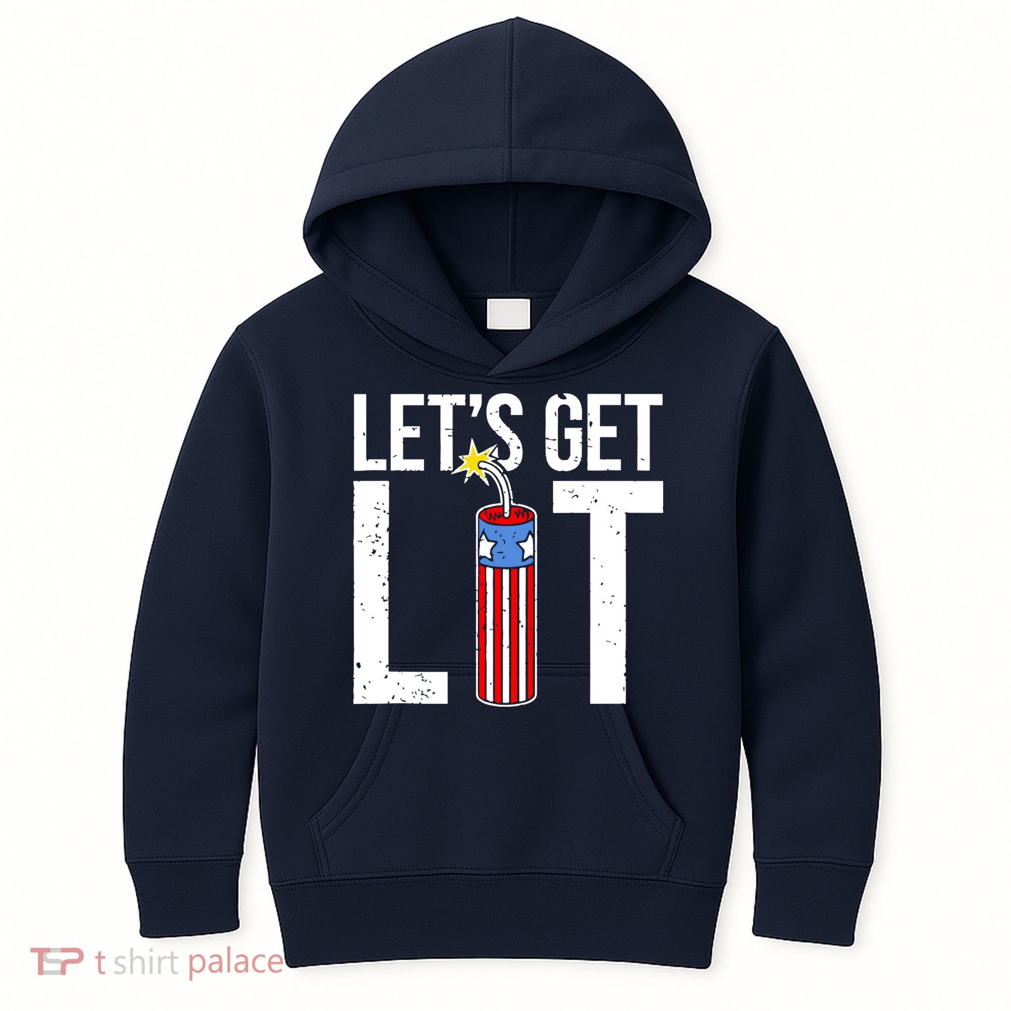 Lets Get Lit Fireworks 4th Of July Merica USA Flag Kids Hoodie