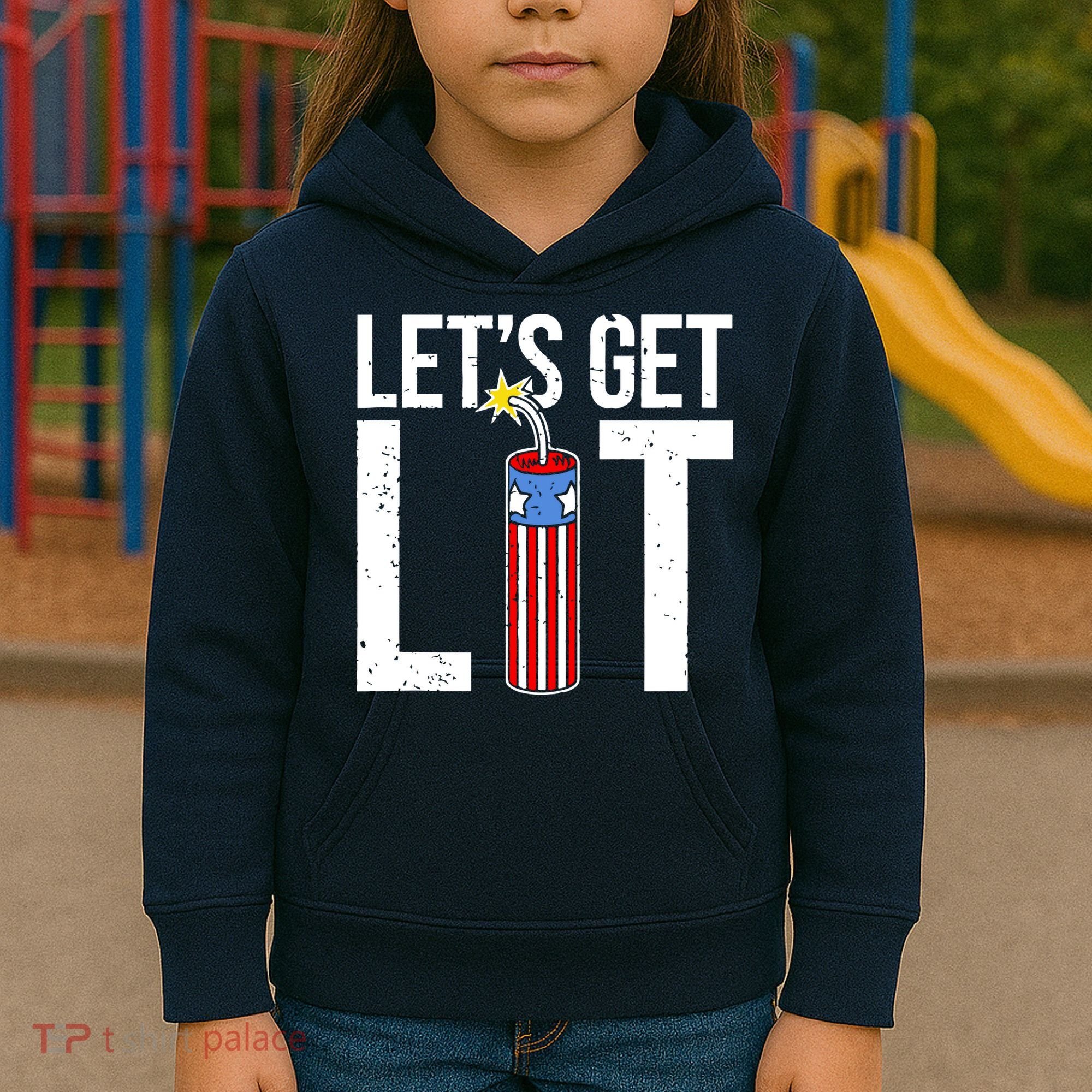 Lets Get Lit Fireworks 4th Of July Merica USA Flag Kids Hoodie