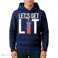 Lets Get Lit Fireworks 4th Of July Merica USA Flag Kids Hoodie thumb 4