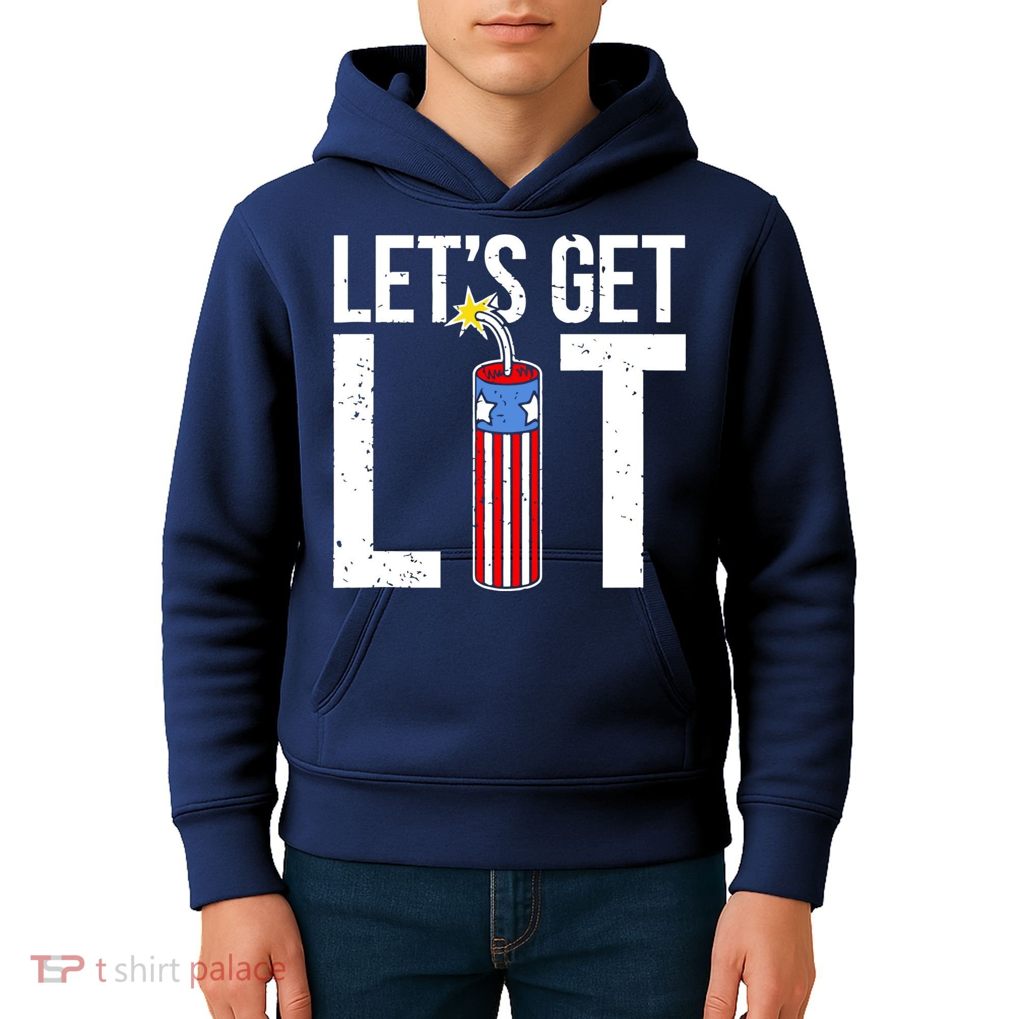 Lets Get Lit Fireworks 4th Of July Merica USA Flag Kids Hoodie