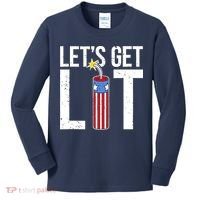 Lets Get Lit Fireworks 4th Of July Merica USA Flag Kids Long Sleeve Shirt thumb 0