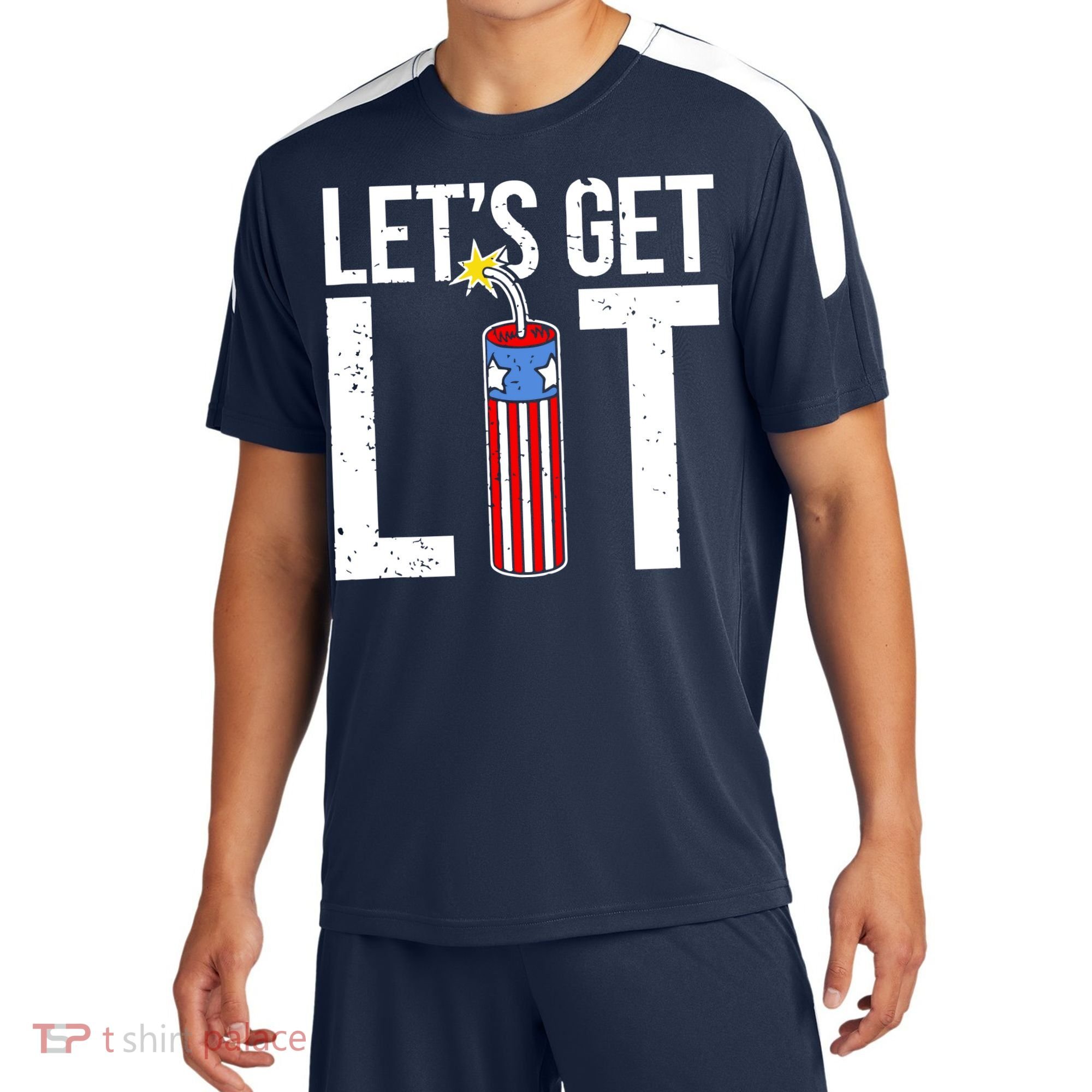 Lets Get Lit Fireworks 4th Of July Merica USA Flag Sport-Tek Competitor United Soccer Jersey