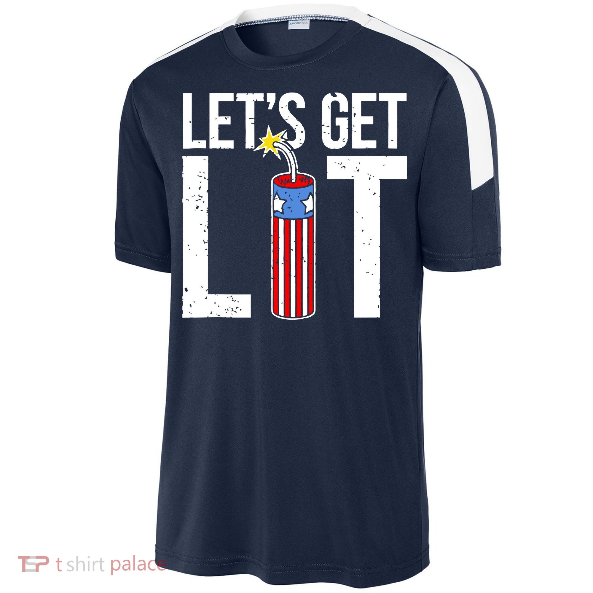 Lets Get Lit Fireworks 4th Of July Merica USA Flag Sport-Tek Competitor United Soccer Jersey