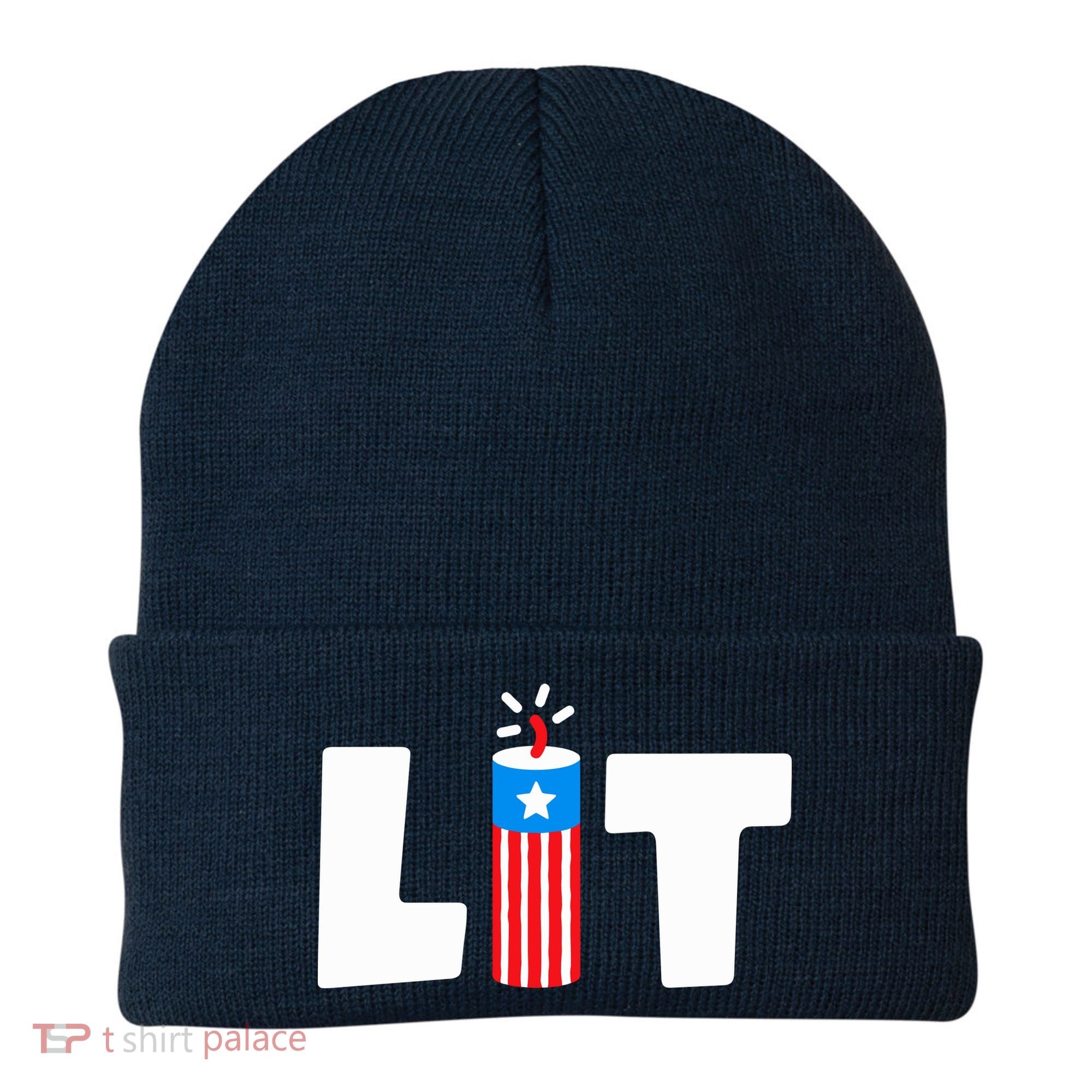 Lets Get Lit Fireworks Firecracker Funny Fourth 4th Of July Beanie