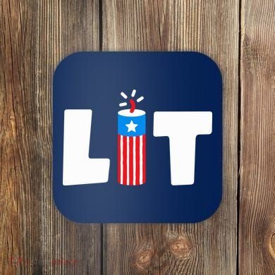 Lets Get Lit Fireworks Firecracker Funny Fourth 4th Of July Coaster