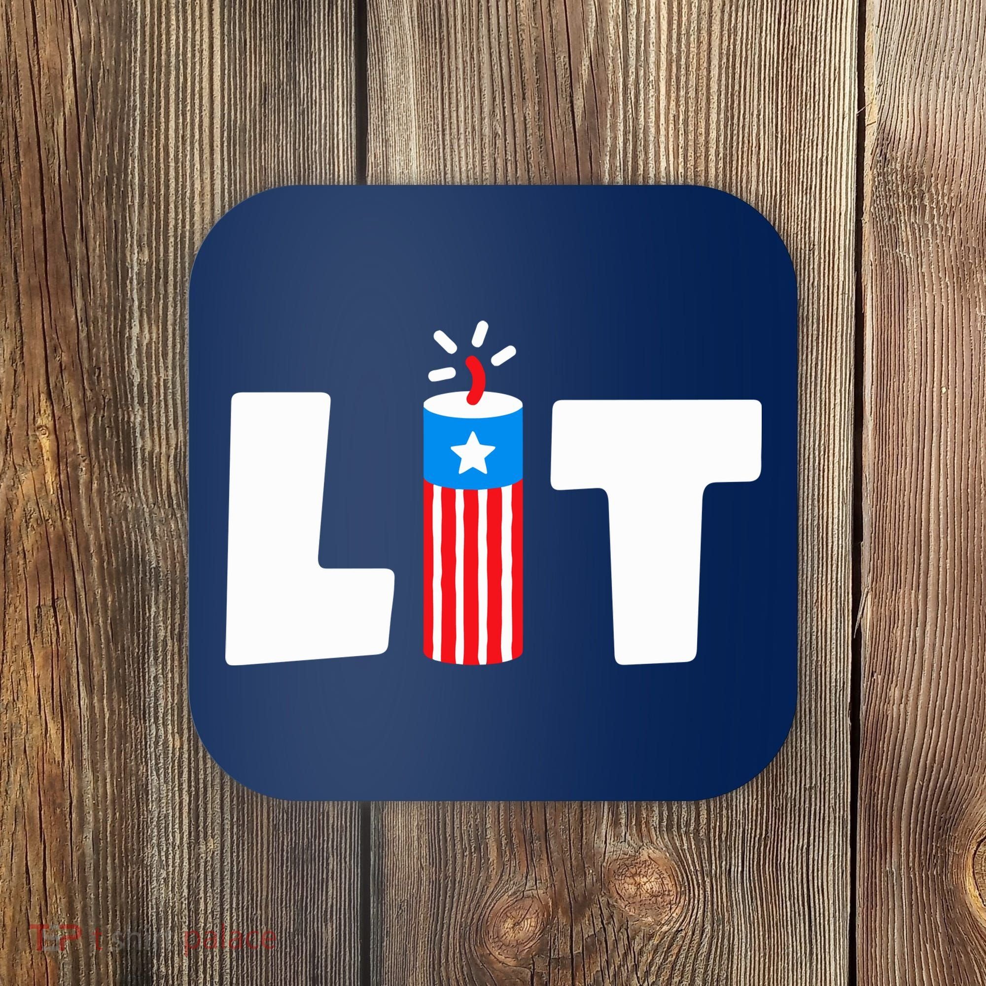 Lets Get Lit Fireworks Firecracker Funny Fourth 4th Of July Coaster