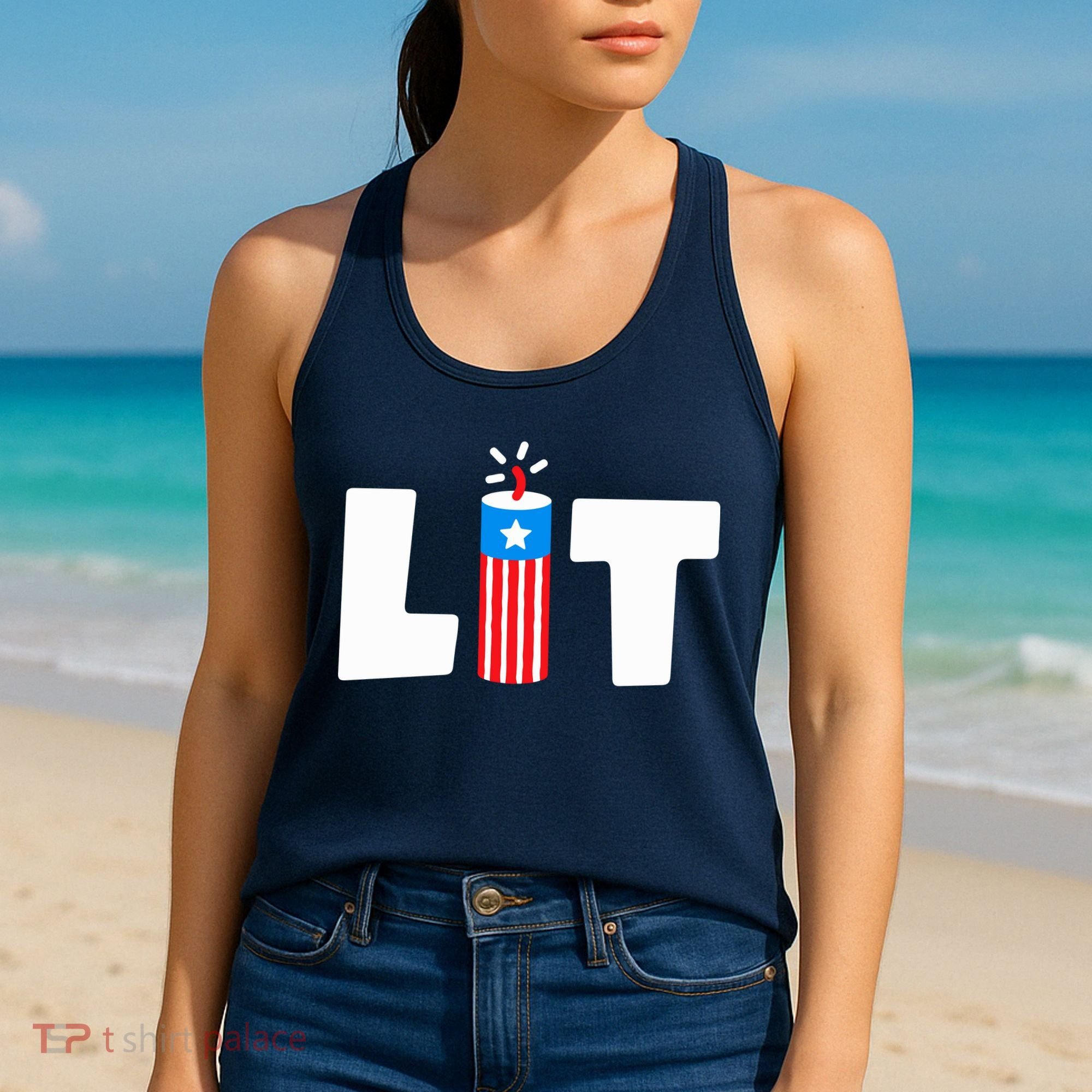 Lets Get Lit Fireworks Firecracker Funny Fourth 4th Of July Women's Tank Top